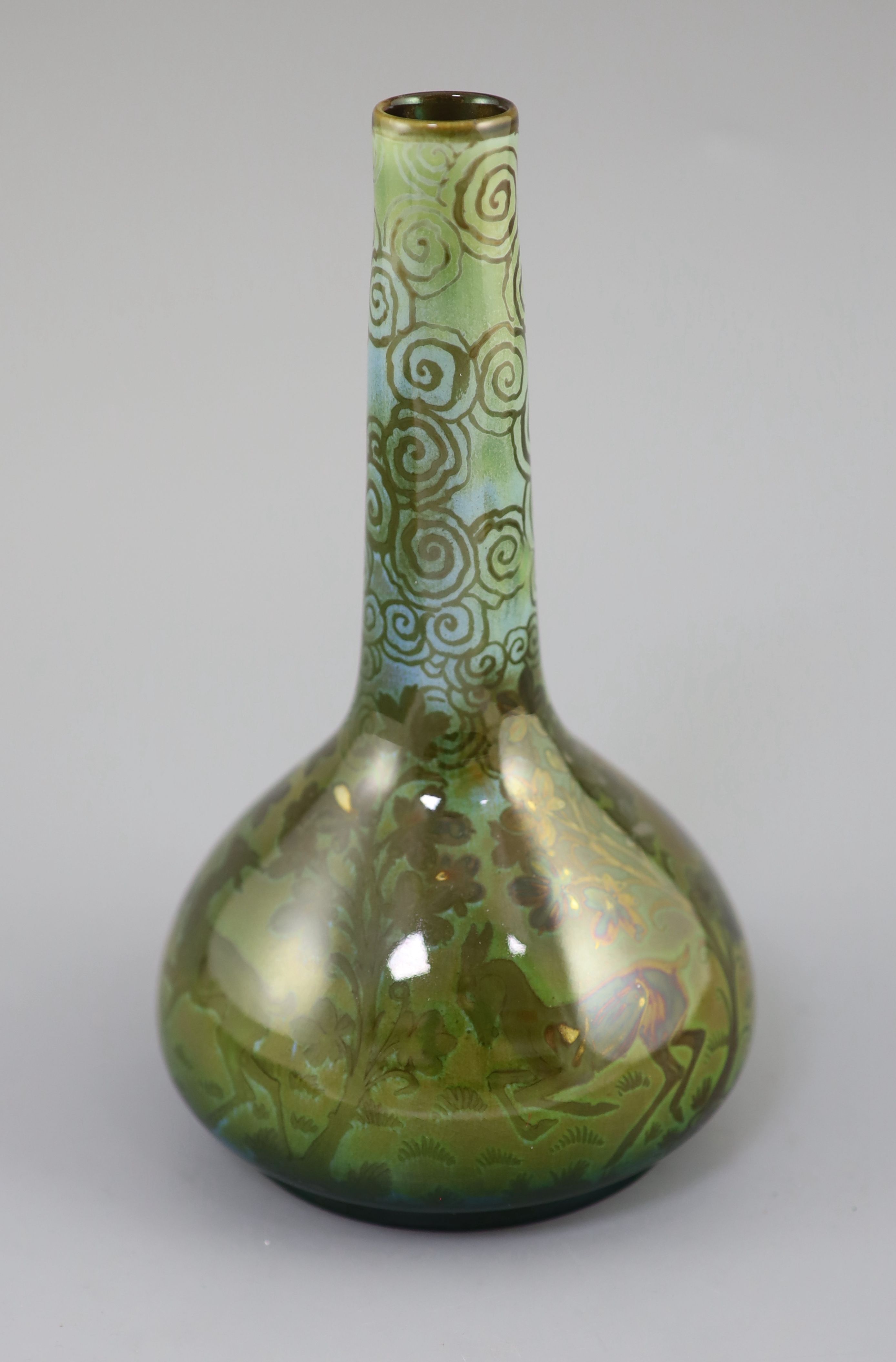 Richard Joyce for Pilkington Royal Lancastrian. A lustre bottle vase, 22.3cm high